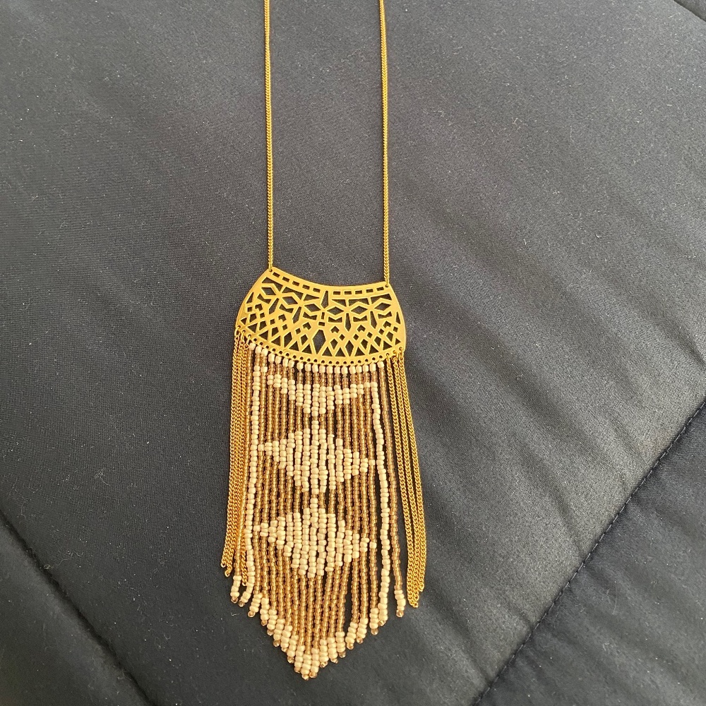 Stella & Dot Avalon gold fringe  statement necklace RETIRED